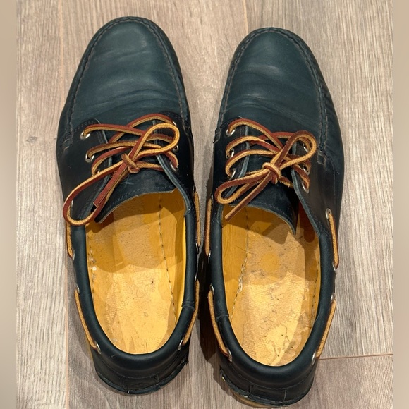 Men's Vibram dark blue leather loafers / boat shoes, size 11 - Picture 3 of 9